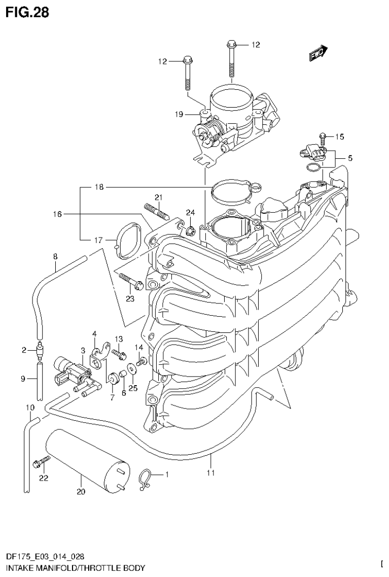 Suzuki DF175ZG INTAKE MANIFOLD/THROTTLE BODY (DF175ZG E03) parts diagram